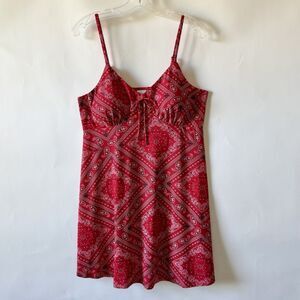NO BOUNDARIES Red Bandana Baby Doll Paisley Mini Dress Juniors Size XL 15-17 Y2K